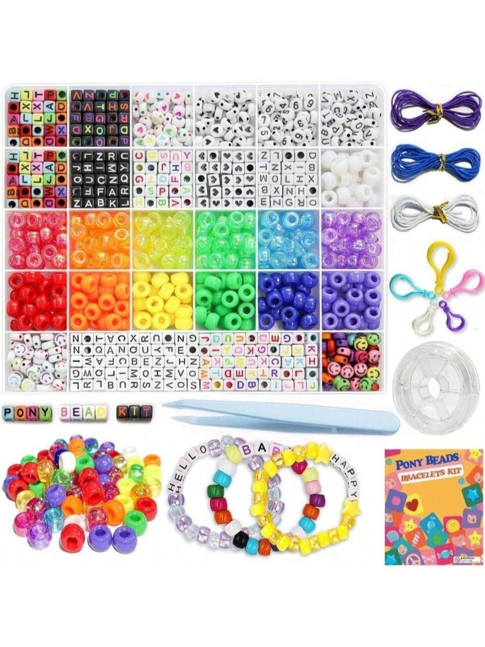 1300 Pcs DIY Childrens Crafts Beads Friendship Bracelet Kit With Pony Beads Letter Beads